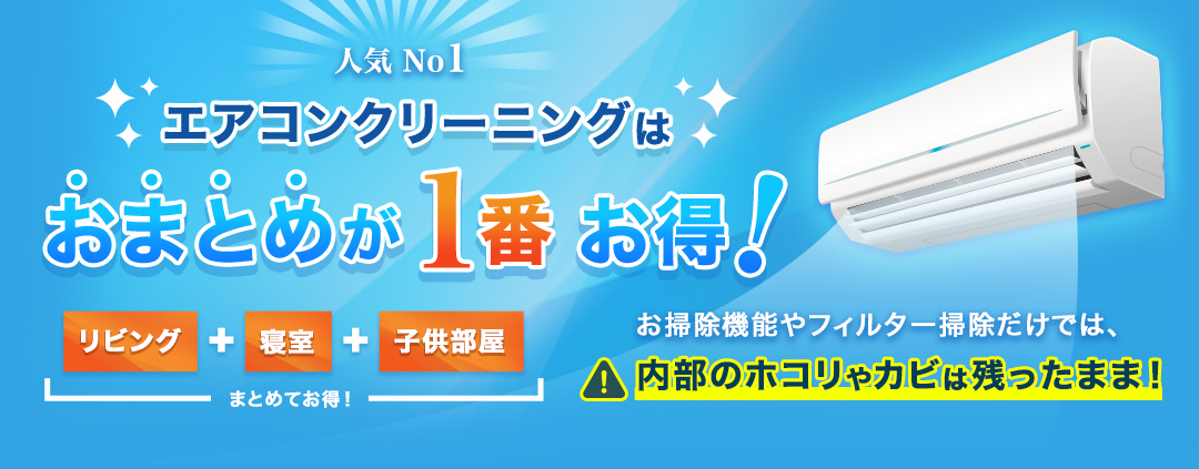 人気No.1 エアコンクリーニングはおまとめが1番お得！ リビング+寝室+子供部屋 まとめてお得！ お掃除機能やフィルター掃除だけでは内部のほこりやカビは残ったまま！